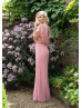 Boho Dusky Pink Chiffon Keyhole Back Bridesmaid Dress